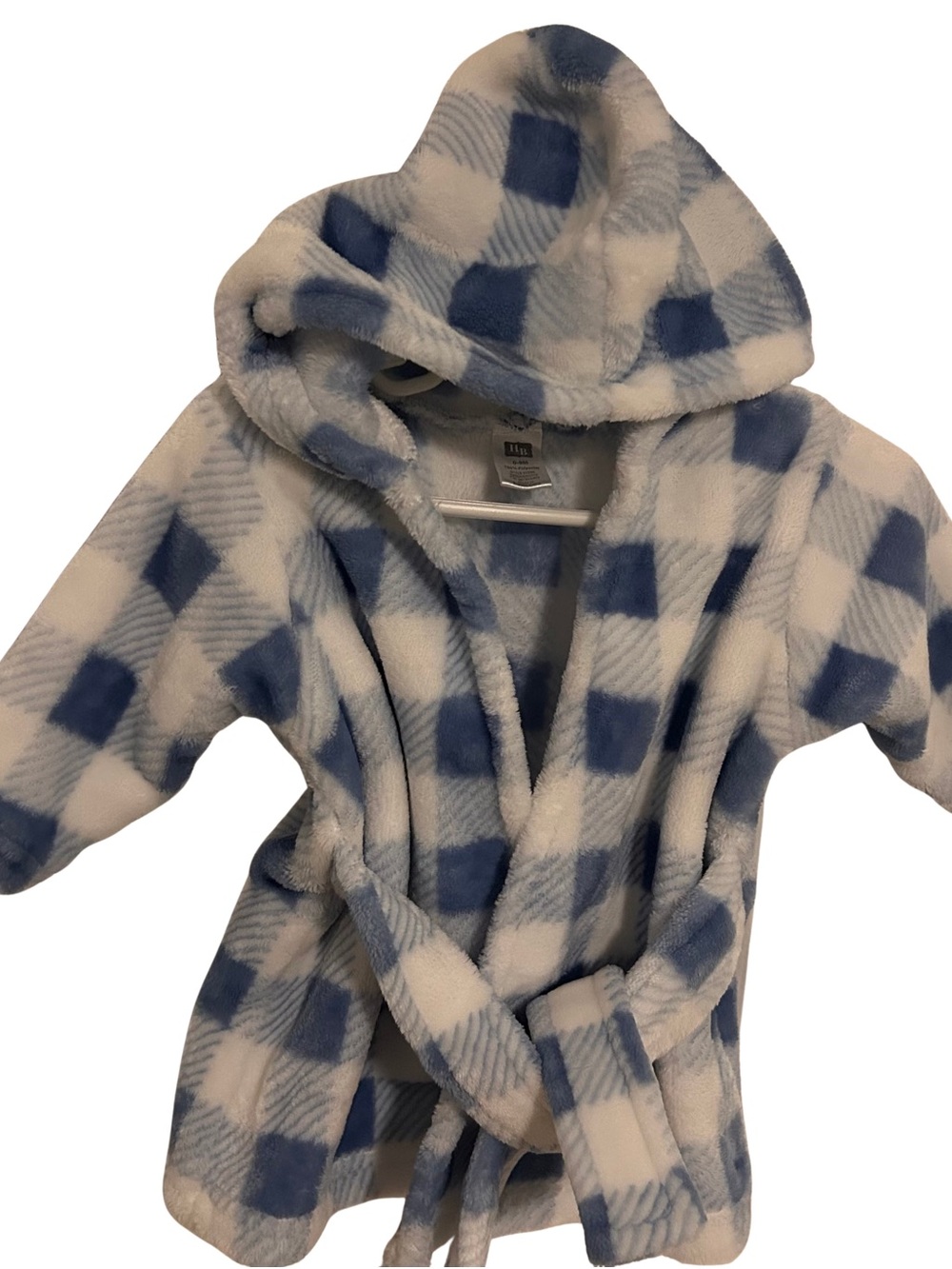 Hudson Baby Blue and White Plush Hooded Bath Robe for Baby